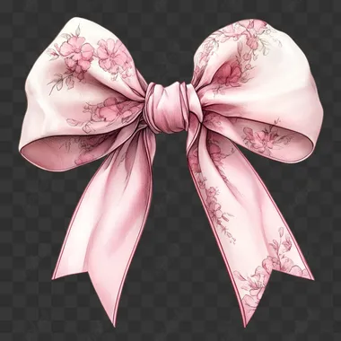 Create a clipart illustration featuring a bows with Valentines Day design on it, The clipart illustration should match the art styles of Nicoletta Ceccoli and Francine Van Hove, using a pastel, soft, Pink, silk, watercolor pencil style in soft, isolated on a white background.