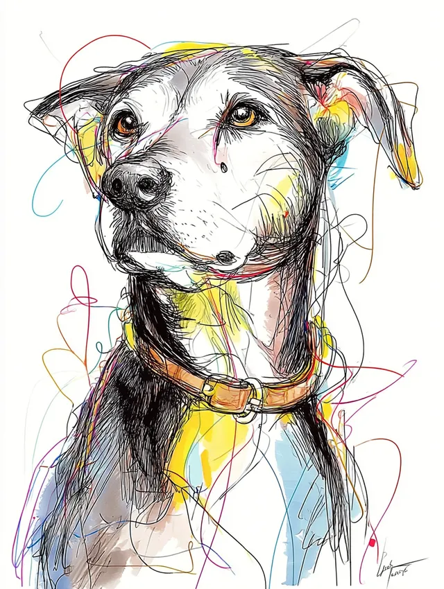 Abstract Line Drawing of a Mixed-Breed Senior Dog
