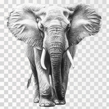 pencil drawing of a full body elephant with shading