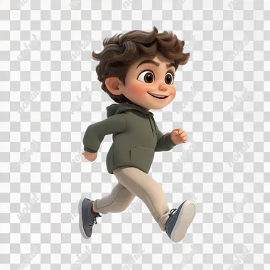 profile side view, a kid cute with big eyes, 8 year old, boy, happily running playing in, side view, Palestinian realstic features, , year old, smiling happily , hyper realisitc 3d, pixar, solid white background . 3d rendered character,