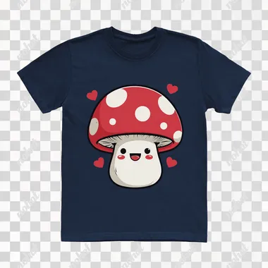 mushroom tshirt design graphic, cute happy kawaii style, colorful, clear outline, vector, contour, white background
