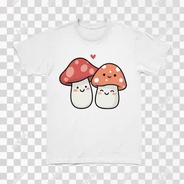 mushroom tshirt design graphic, cute happy kawaii style, colorful, clear outline, vector, contour, white background