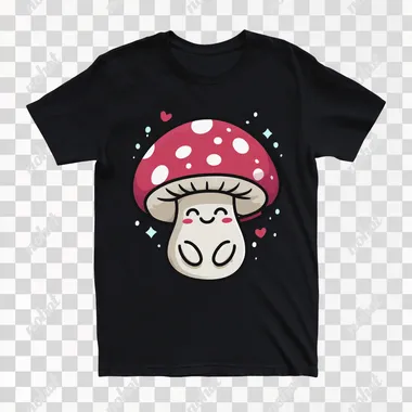 mushroom tshirt design graphic, cute happy kawaii style, colorful, clear outline, vector, contour, white background
