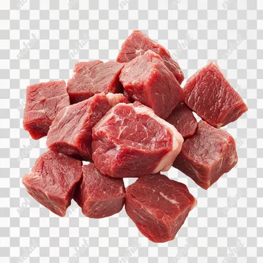 pieces of raw beef on a white background