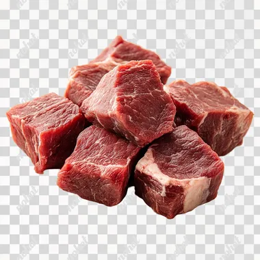 pieces of raw beef on a white background