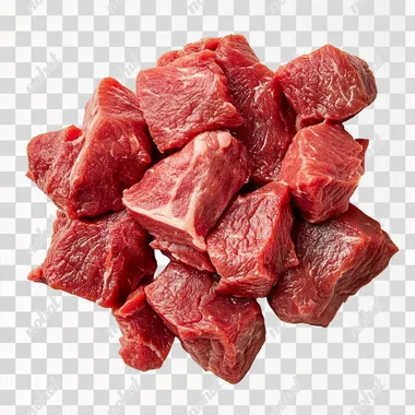 pieces of raw beef on a white background