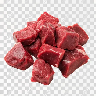 pieces of raw beef on a white background