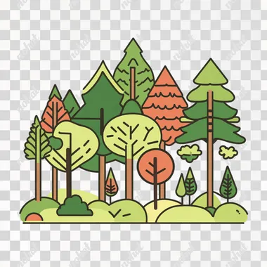 forest, cartoon style, icon, 1980-s style, svg vector modern flat style line art color, 2d, no background, white background, not many details, simple