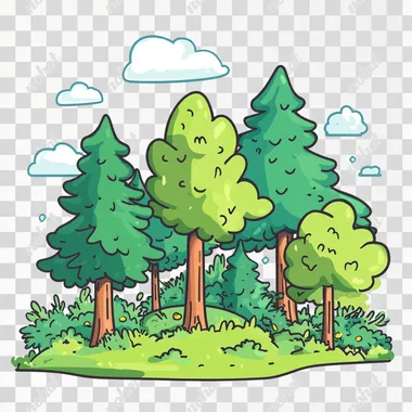 forest, cartoon style, icon, 1980-s style, svg vector modern flat style line art color, 2d, no background, white background, not many details, simple