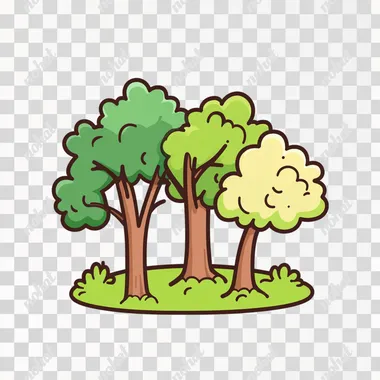 forest, cartoon style, icon, 1980-s style, svg vector modern flat style line art color, 2d, no background, white background, not many details, simple