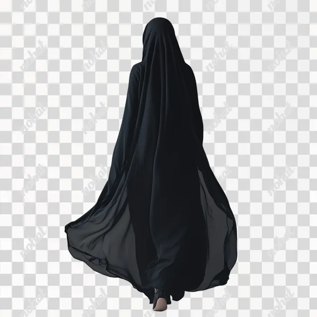 Elegant Saudi Woman in Black Abaya: Back View