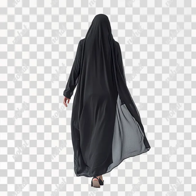 Elegant Saudi Woman in Black Abaya: A Back View