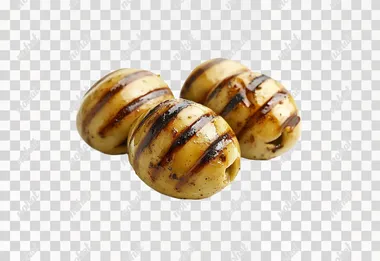 chargrilled pitted green olives, with grilled stripes on, on white background, realistic photo,