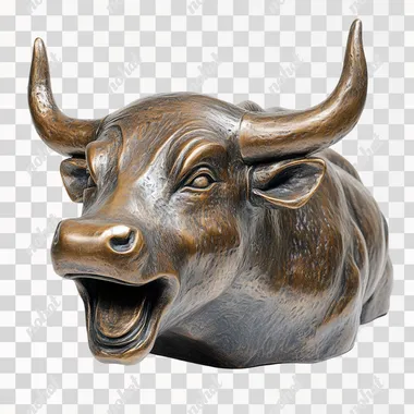 wall street bull with open mouth on white background