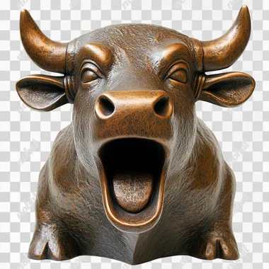 wall street bull with open mouth on white background