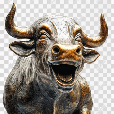 wall street bull with open mouth on white background