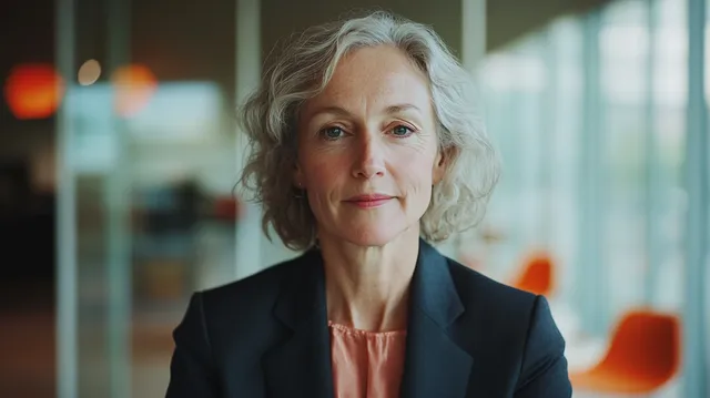 Confident Businesswoman in Tailored Blazer, Modern Office Setting