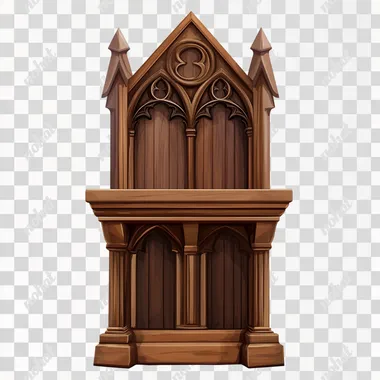 handmade brown wood church pulpit, ultra realistic, vector white background