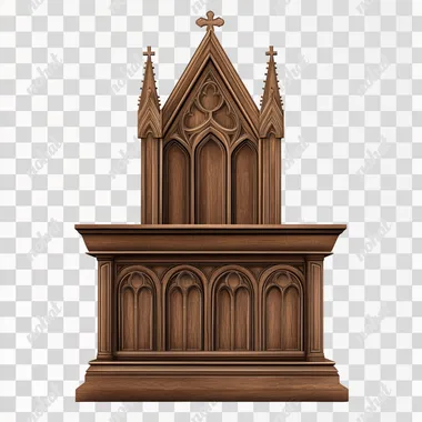 handmade brown wood church pulpit, ultra realistic, vector white background