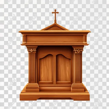 handmade brown wood church pulpit, ultra realistic, vector white background