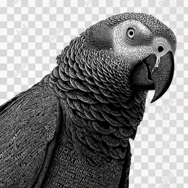 ascii african grey parrot full body black and white