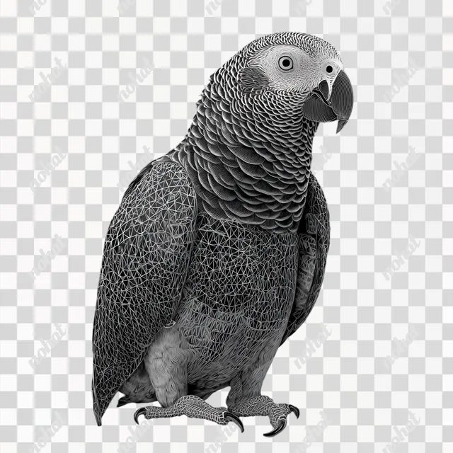 PNG Full Body Black and White ASCII African Grey Parrot