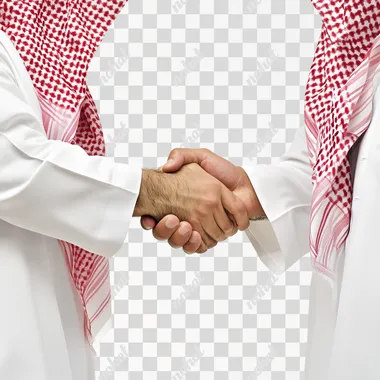 handshake for two saudi men with white background