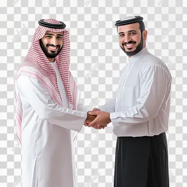 handshake for two saudi men with white background