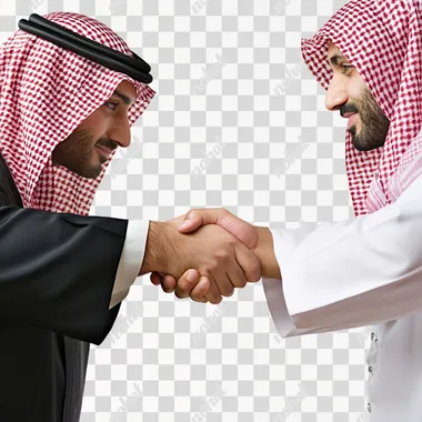 handshake for two saudi men with white background