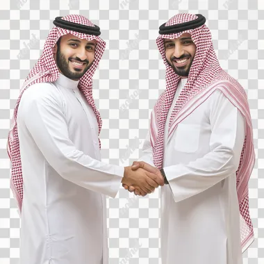 handshake for two saudi men with white background