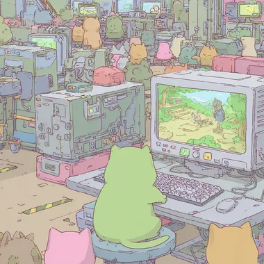 worried looking cats looking at a computer screen, michael deforge style  rofile x5r2gp5