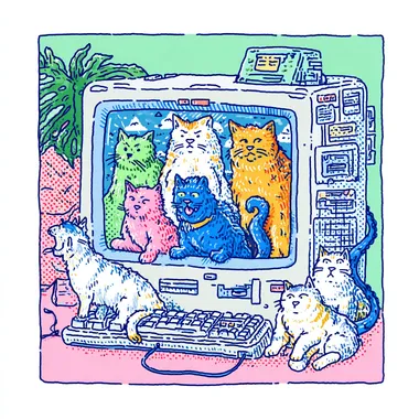 worried looking cats looking at a computer screen, michael deforge style  rofile x5r2gp5