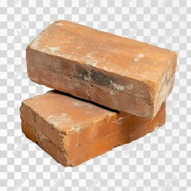 Two bricks isolated on a white background, high-resolution photography, stock photo.