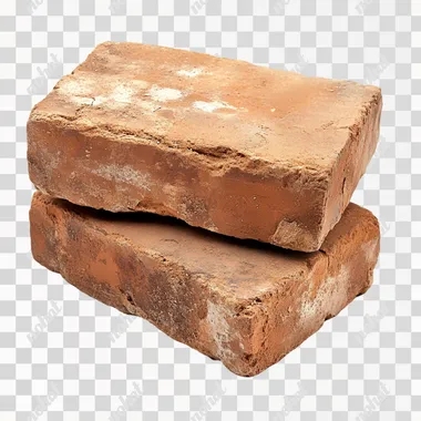 Two bricks isolated on a white background, high-resolution photography, stock photo.