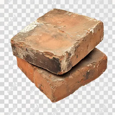 Two bricks isolated on a white background, high-resolution photography, stock photo.
