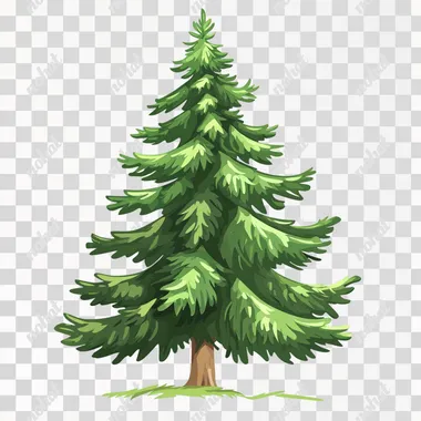 cute evergreen tree in vector art style no background