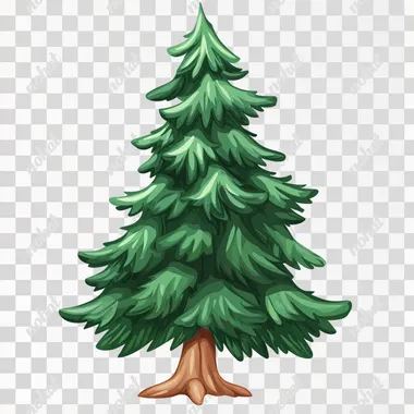 cute evergreen tree in vector art style no background