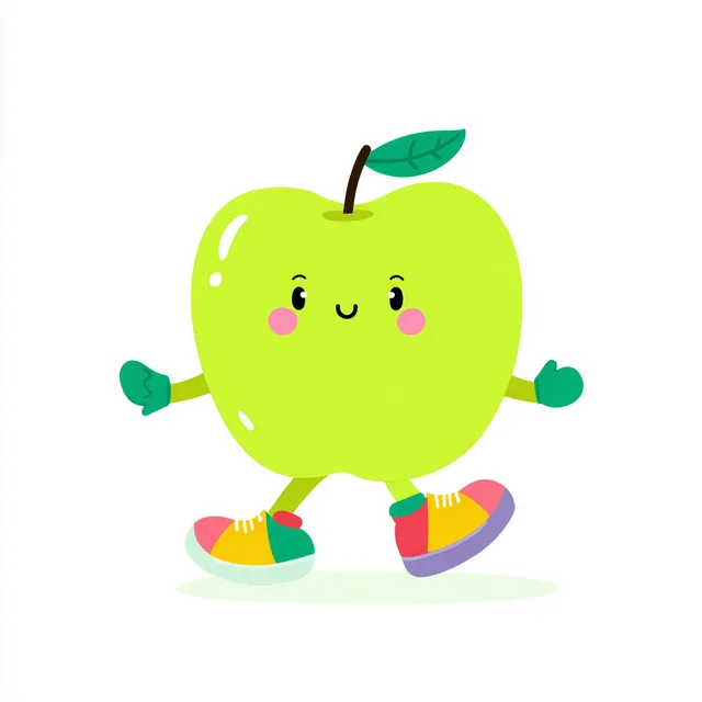 Dancing Cartoon Apple with Colorful Shoes