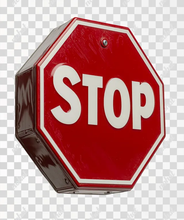 PNG Hyper-realistic Red Octagonal Stop Sign with White Letters in Air