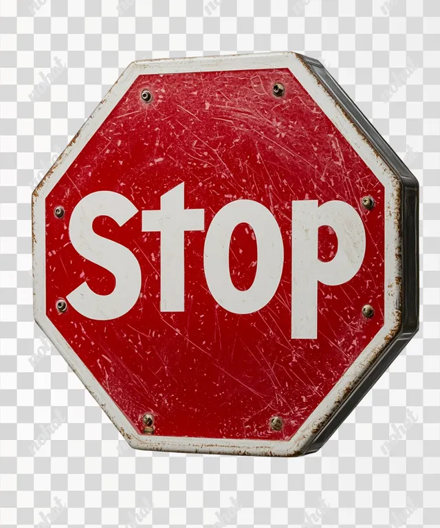 PNG Red Octagonal Stop Sign with White Letters for Commercial Use