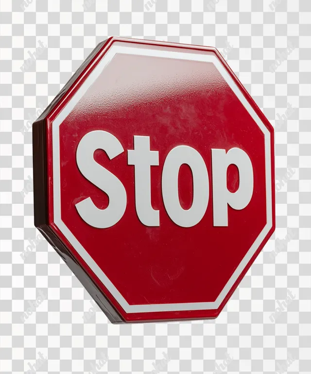 PNG Red Octagonal Stop Sign with White Letters for Commercial Use