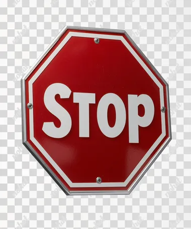 Red Octagonal "Stop" Sign with White Letters Hyper-realistic product photography on an absolutely pure white background with no textures or imperfections. The red octagonal stop sign, featuring bold white letters, is digitally isolated so that it floats in mid-air with no contact with any surface, ensuring no shadows are cast outside the product. Multiple flash light boxes and diffused light sources from various sectors illuminate every detail in ultra-high resolution with perfect, crisp focus--ideal for high-quality Adobe Stock commercial imagery.     rxh1tey  blurred object, bokeh, blurry, pixel, hdr effect, illustration, painting, warped, unreal