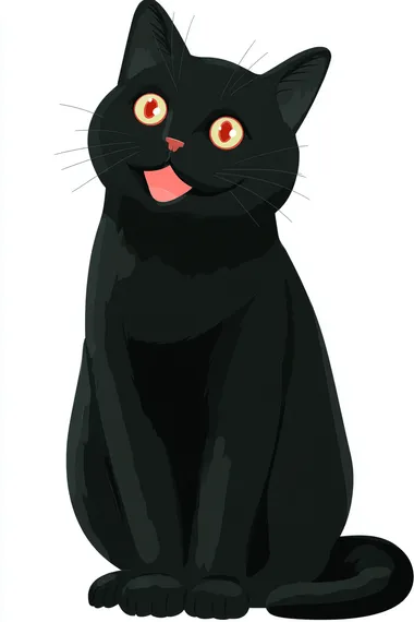 flat vector,minimal details, happy tempera gouache, black cat drawing on blank background, in the art style of japanese vintage 80's kawaiicore, cute illustrations, bold color palette, gouache, romanticized happy wonderful life, wimmelbilder, pont-aven school, isolated by white background