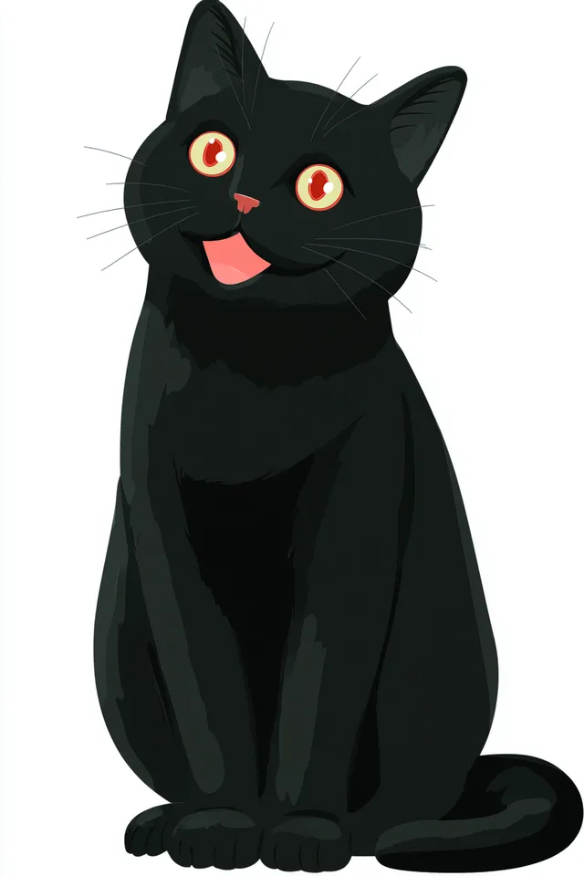 Happy Black Cat Illustration in Vintage Kawaii Style