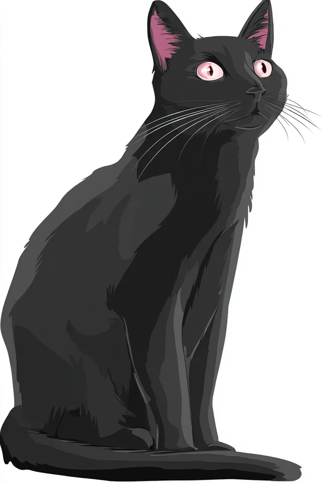 Charming Black Cat Drawing in Kawaii Style