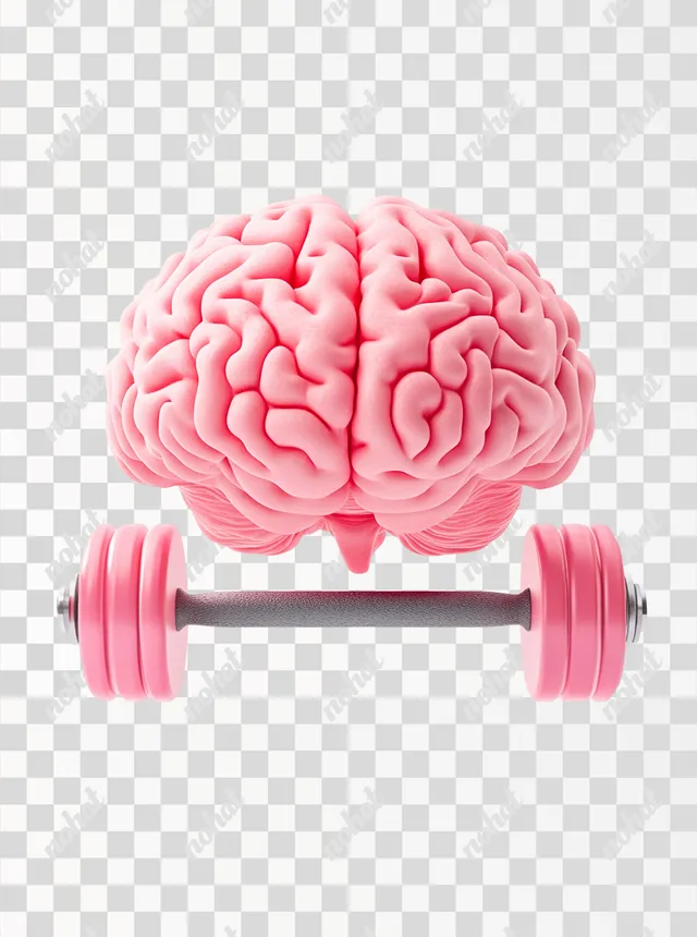 PNG Cute pink brain lifting a dumbbell in a minimal 3D design