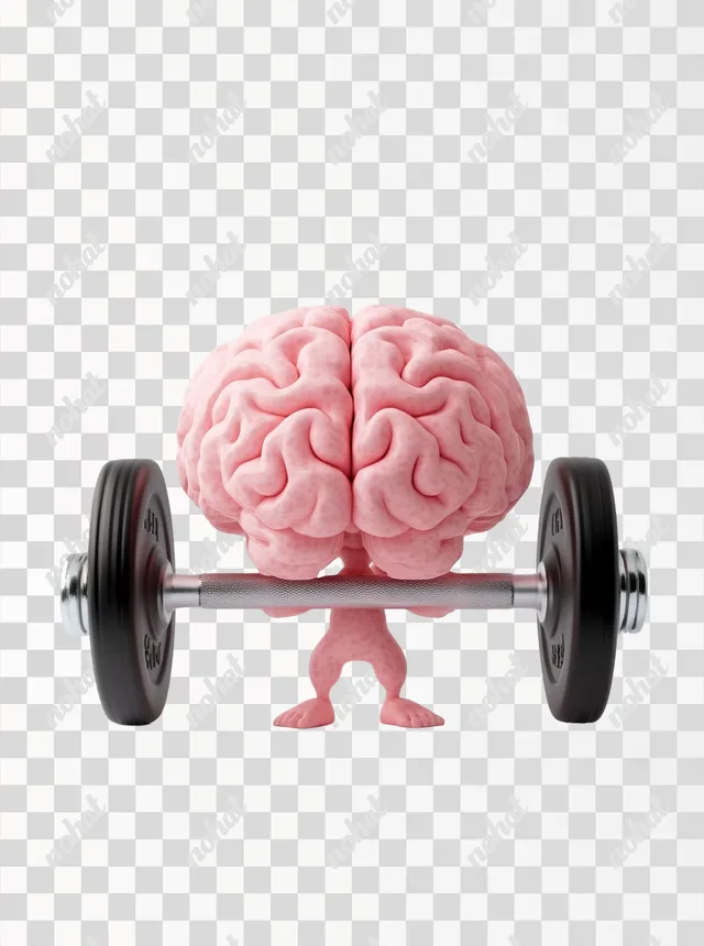 PNG Cute pink brain lifting weights in minimalist 3D style design