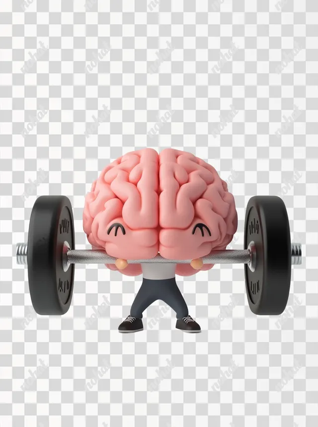 PNG Cute pink brain lifting weights in 3D cartoon style design