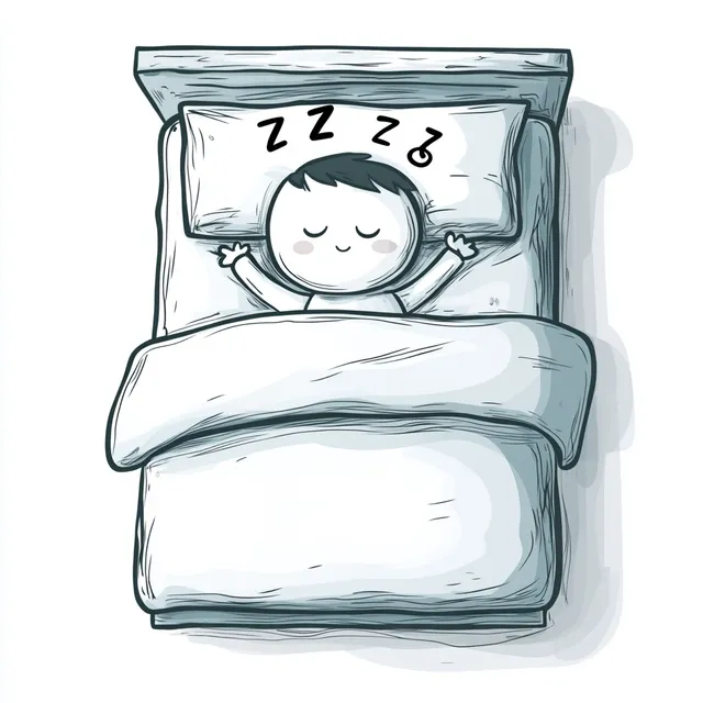 Cartoon Stick Figure Sleeping in Bright White Bedroom Duvet with Zs