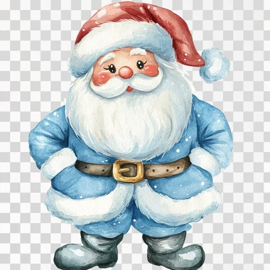watercolor clipart of santa clause in a light blue santa clothes